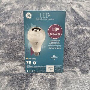 GE 60w Speaker LED Light Bulb, with Bluetooth remote A21, 9 Watt  soft white NEW